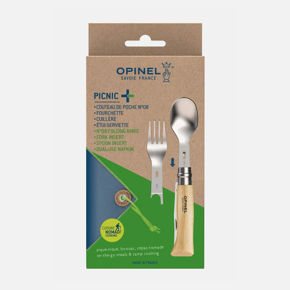 Opinel Picnic+ Set With Knife, Fork And Spoon Inserts And Towel Case ...